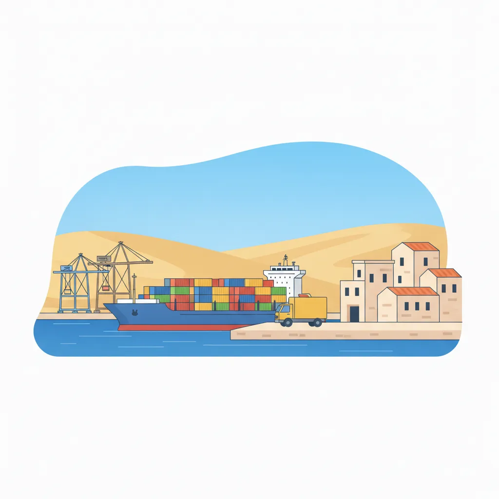 Containerschiff vor der zypriotischen Küste mit Hafenkränen in Limassol – Umzug von München nach Zypern